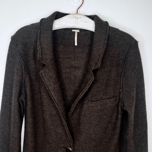 FP Beach Free People Womens Size XS Merino Wool One Button Blazer Jacket Brown - Picture 2 of 7
